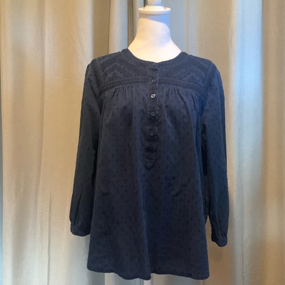 Lucky Brand Babydoll Longsleeve Blue Top Size Large